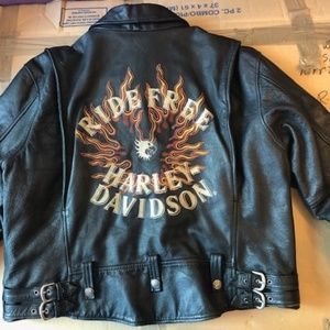 harley-davidson flames leather motorcycle jacket